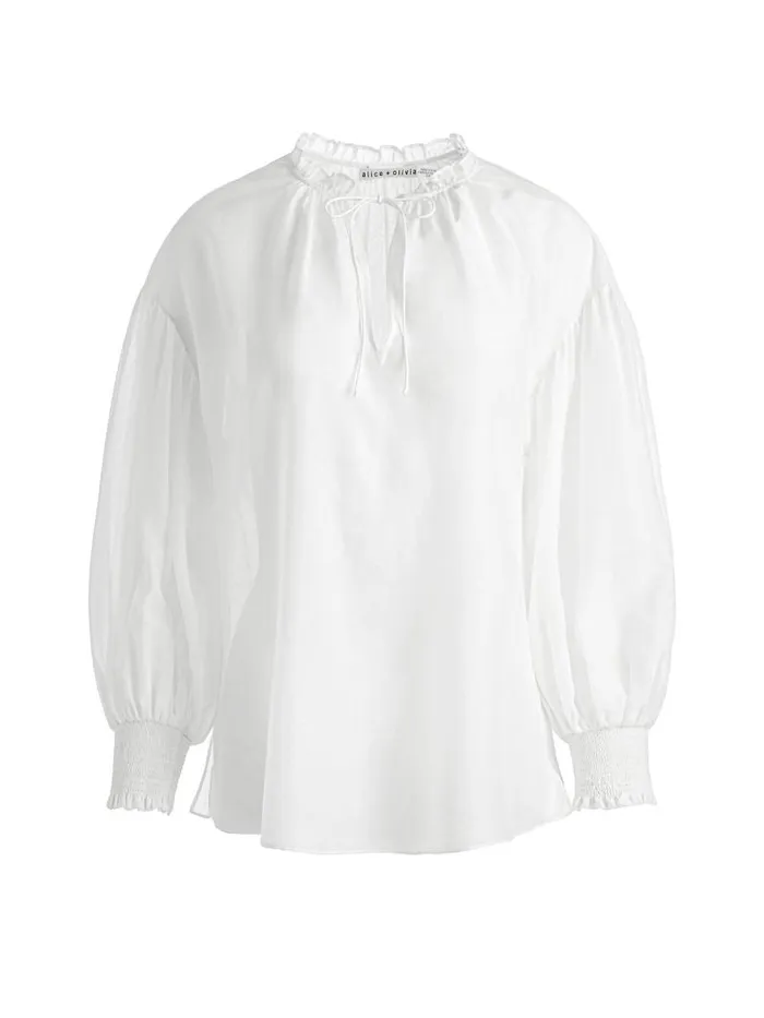 Alice Olivia JULIUS VOLUMINOUS BLOUSON SLEEVE BLOUSE Black Women Tops