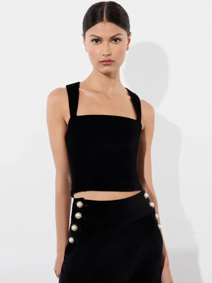 Alice Olivia KERIA VELVET SLEEVELESS TOP Black Women Tops