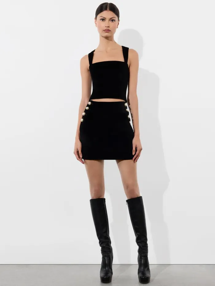 Alice Olivia KERIA VELVET SLEEVELESS TOP Black Women Tops