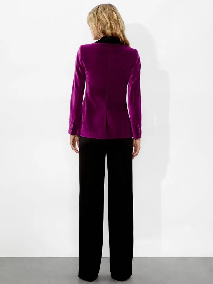 Alice Olivia MACEY NOTCH COLLAR VELVET BLAZER WITH COMBO LAPEL Black Women Jackets Coats