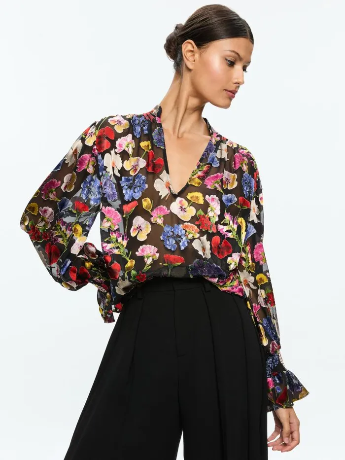Alice Olivia ONICA COLLARED BLOUSE Timeless Blossom Women Tops