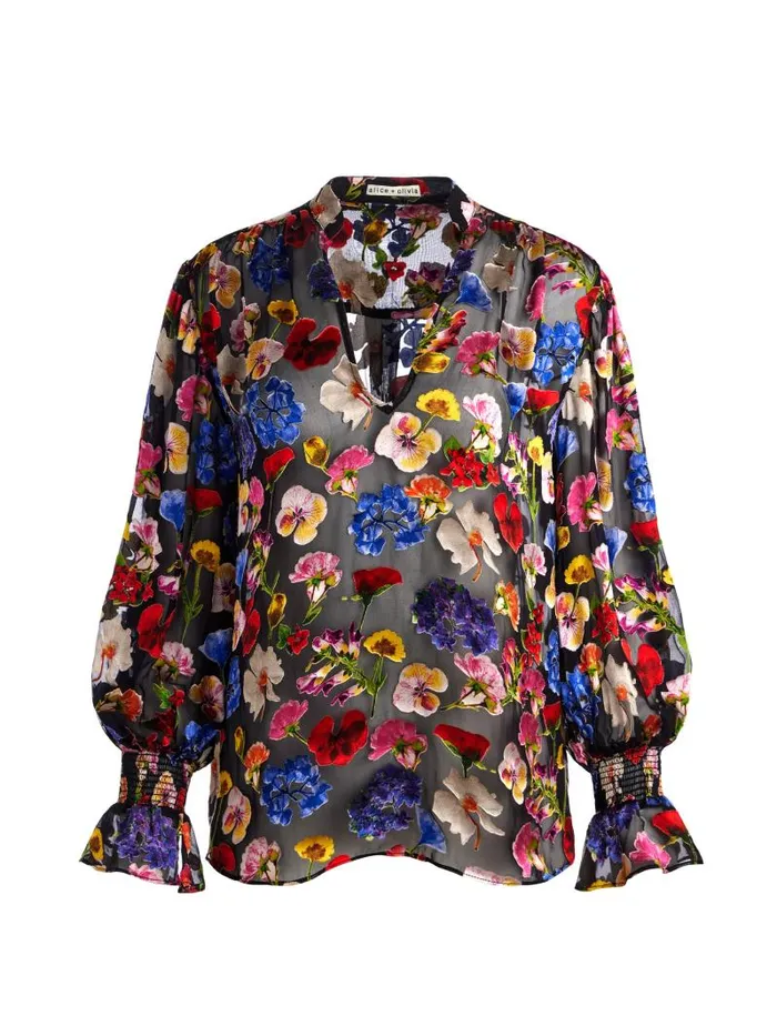 Alice Olivia ONICA COLLARED BLOUSE Timeless Blossom Women Tops