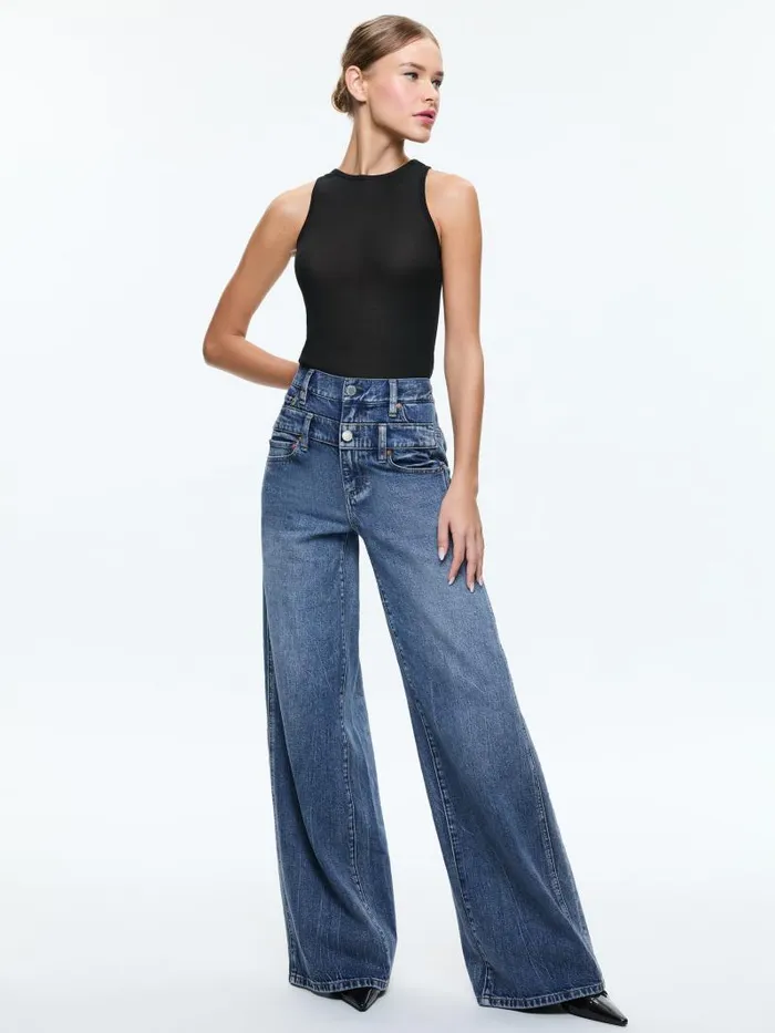 Alice Olivia PANIA RACERBANK LONG TANK Black Women Tops