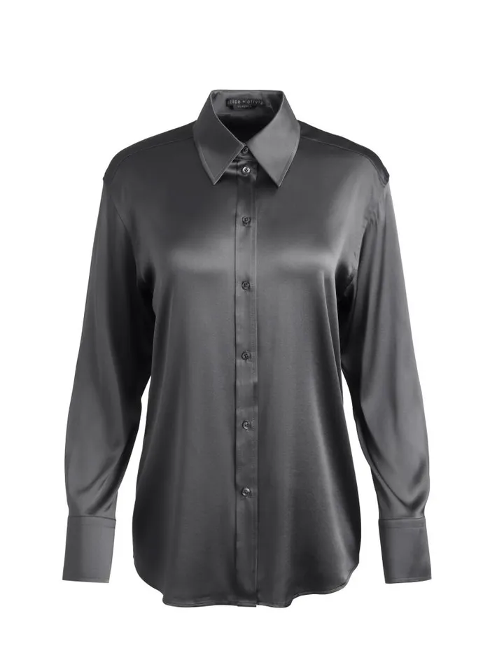 Alice Olivia PERFECT BUTTON DOWN Charcoal Women Tops