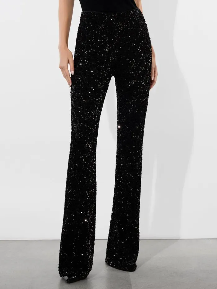 Alice Olivia RMP SEQUIN BACKZIP BOOTCUT PANT Black Women Pants