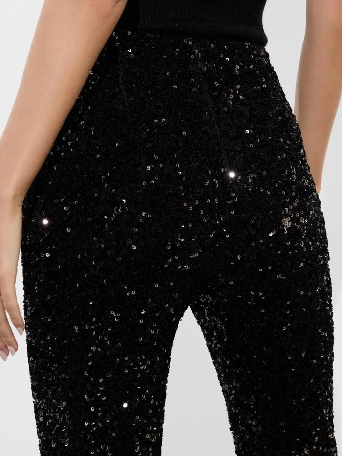 Alice Olivia RMP SEQUIN BACKZIP BOOTCUT PANT Black Women Pants