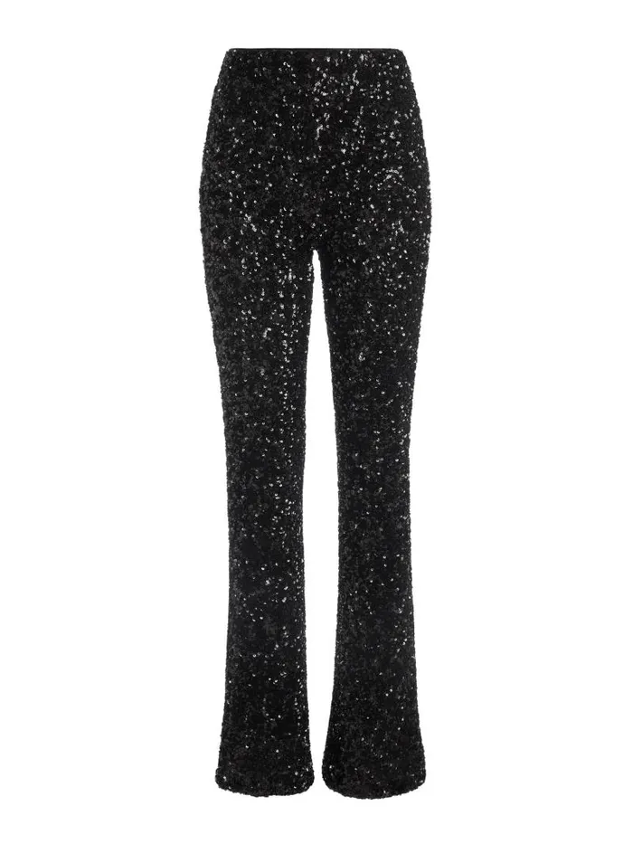 Alice Olivia RMP SEQUIN BACKZIP BOOTCUT PANT Black Women Pants
