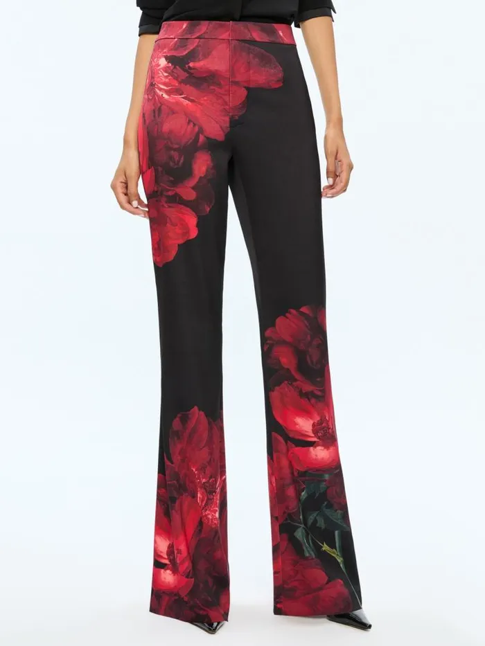 Alice Olivia RONNIE HIGH RISE TROUSER Peony Petals Bright Ruby Women Pants