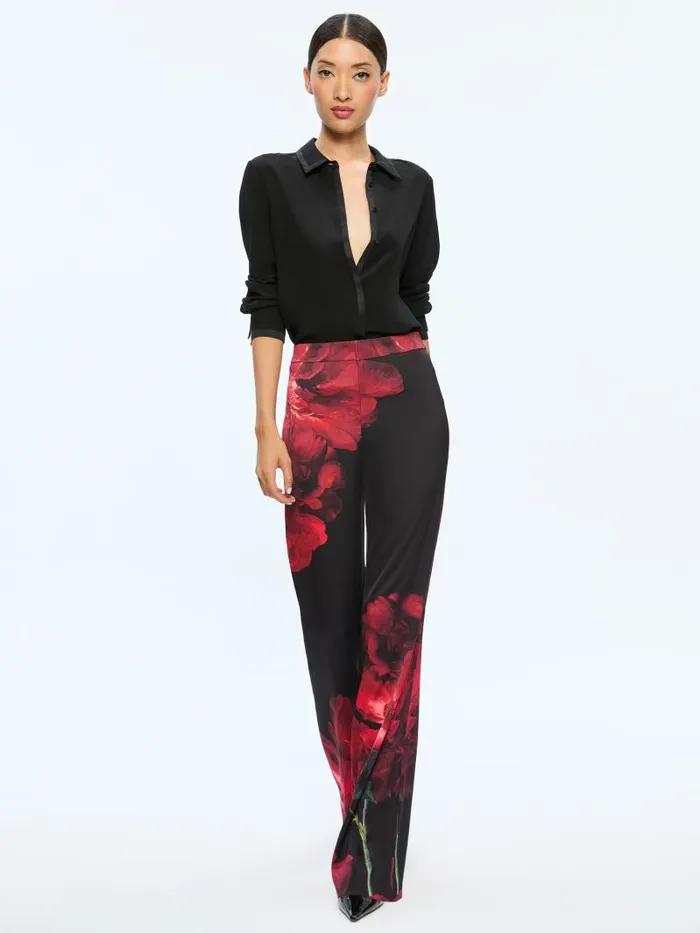 Alice Olivia RONNIE HIGH RISE TROUSER Peony Petals Bright Ruby Women Pants