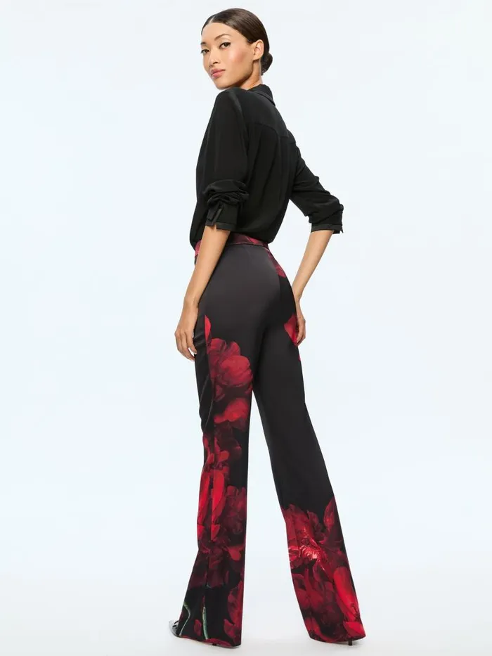 Alice Olivia RONNIE HIGH RISE TROUSER Peony Petals Bright Ruby Women Pants