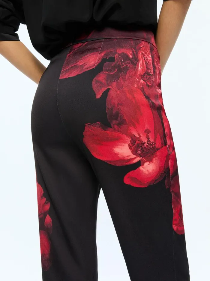 Alice Olivia RONNIE HIGH RISE TROUSER Peony Petals Bright Ruby Women Pants