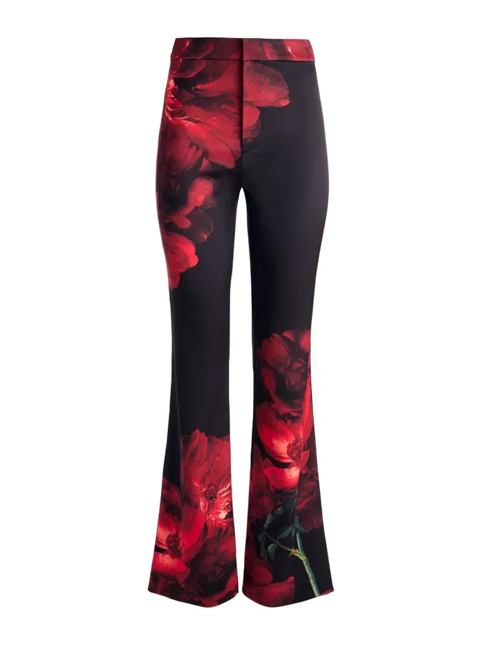 Alice Olivia RONNIE HIGH RISE TROUSER Peony Petals Bright Ruby Women Pants