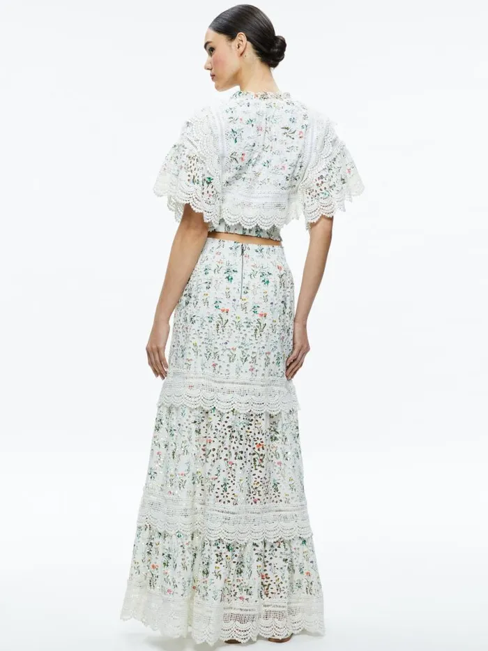 Alice Olivia TABITHA LACE BUTTON FRONT CROPPED BLOUSE Georgia Floral Women Tops