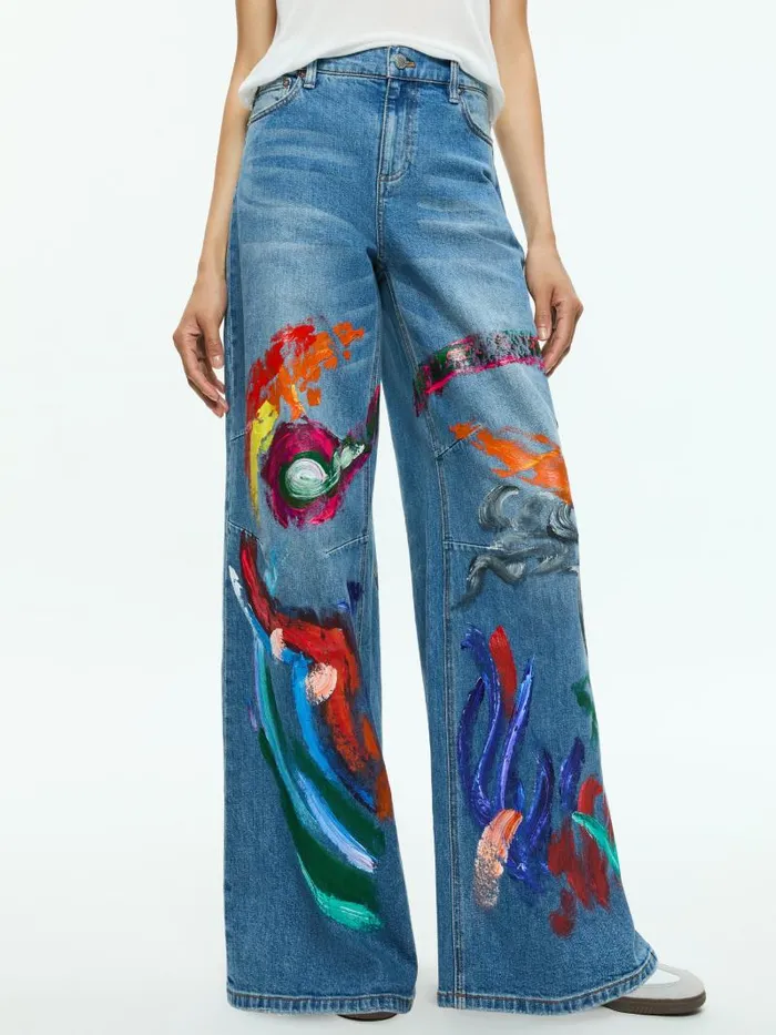 Alice Olivia TUCKER PAINTED BAGGY JEAN WITH DARTED KNEE Avery Bluemulti Women Pants