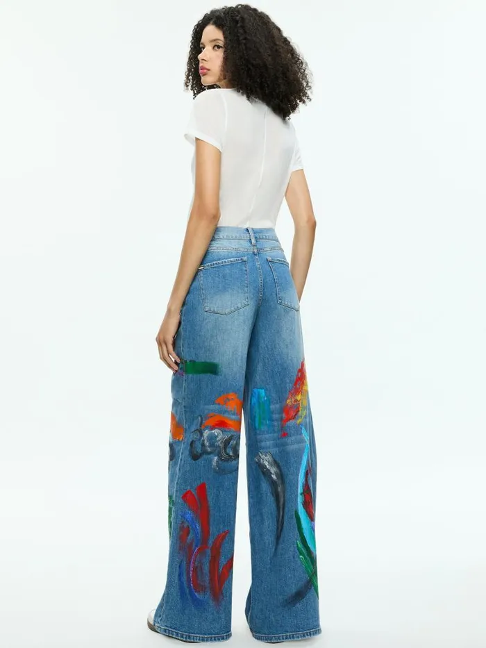Alice Olivia TUCKER PAINTED BAGGY JEAN WITH DARTED KNEE Avery Bluemulti Women Pants