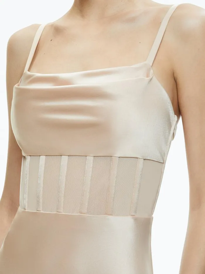 Alice Olivia VALENTINA DRAPED CORSET MAXI DRESS Almond Women Dresses
