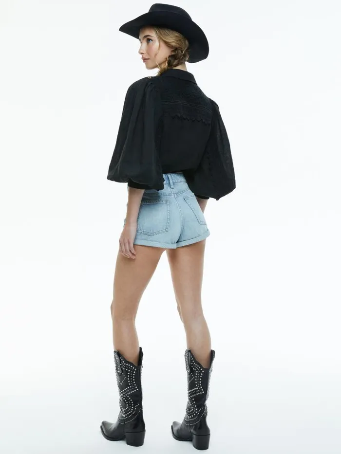 Alice Olivia VENTY BUTTON FRONT BLOUSE Black Women Tops