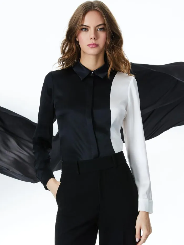 Alice Olivia WILLA PLACKET TOP Almondblack Women Tops