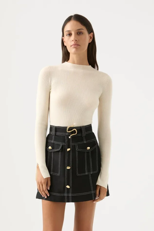 Alina Rib Knit Top Cream Women Aje Knitwear 038 Jumpers