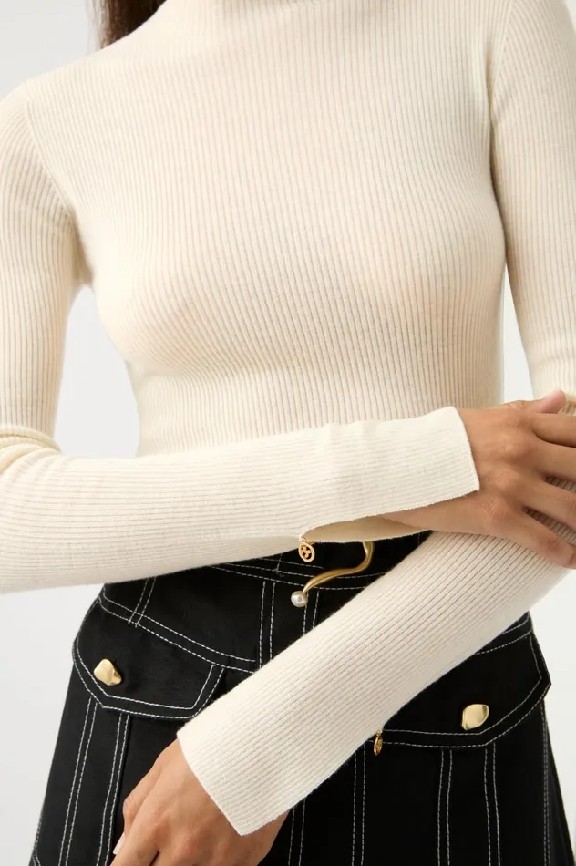 Alina Rib Knit Top Cream Women Aje Knitwear 038 Jumpers