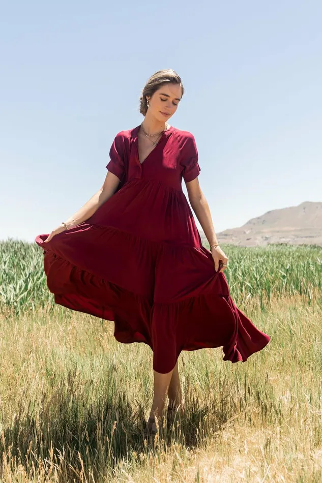 Amanda Tiered Dress In Berry Berry Women Bohme Dresses