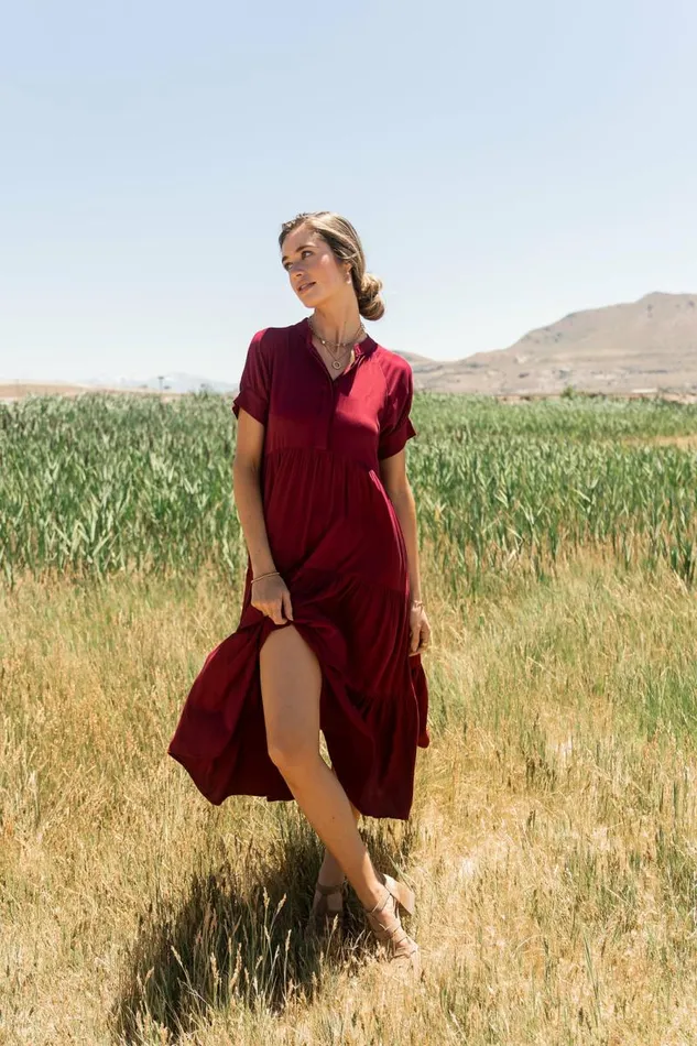 Amanda Tiered Dress In Berry Berry Women Bohme Dresses