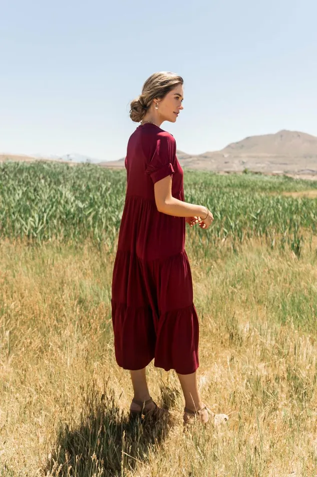 Amanda Tiered Dress In Berry Berry Women Bohme Dresses