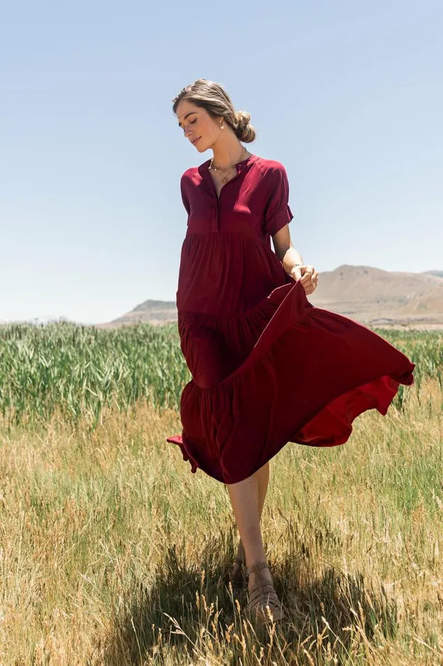 Amanda Tiered Dress In Berry Berry Women Bohme Dresses
