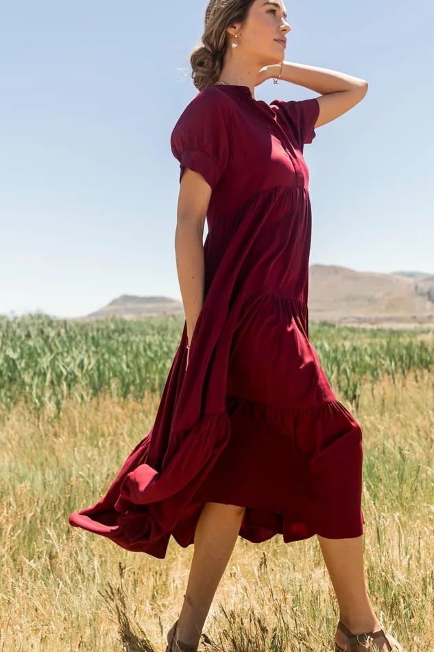 Amanda Tiered Dress In Berry Berry Women Bohme Dresses