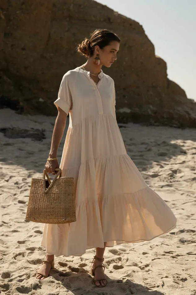 Amanda Tiered Dress In Cream Cream Women Bohme Dresses