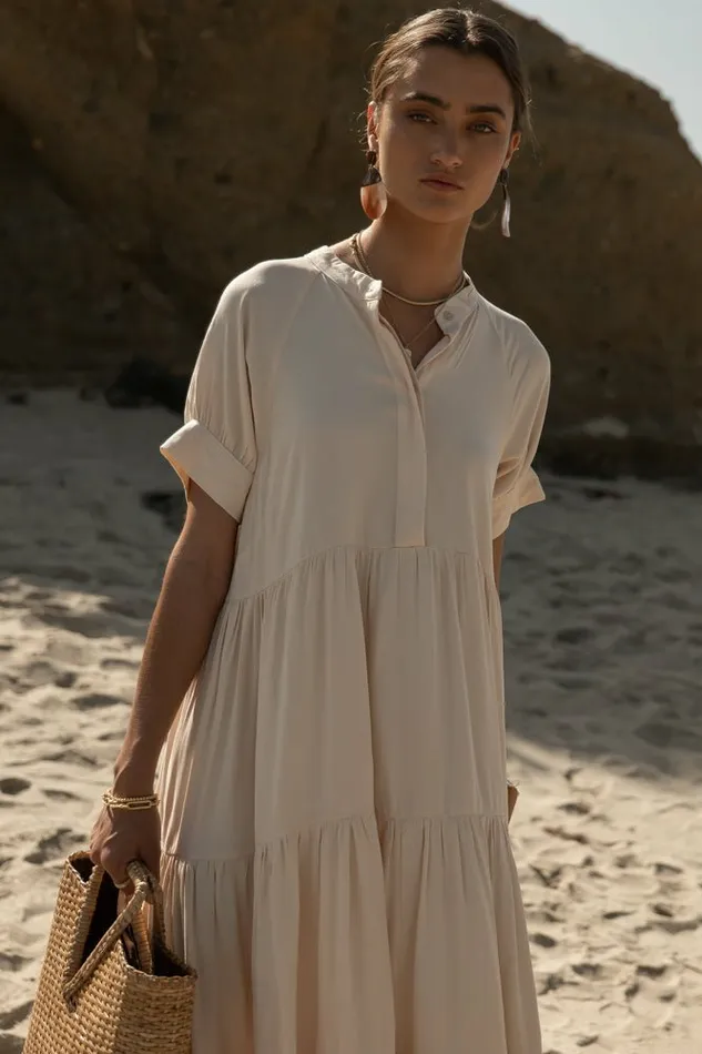 Amanda Tiered Dress In Cream Cream Women Bohme Dresses