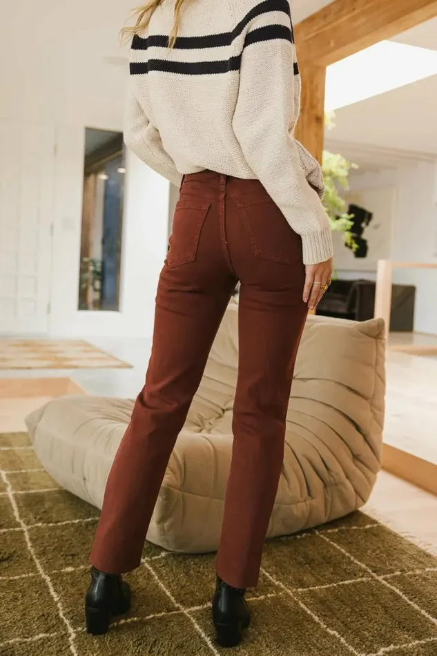 Amara Straight Leg Jeans In Burgundy Burgundy Women Bohme Denim