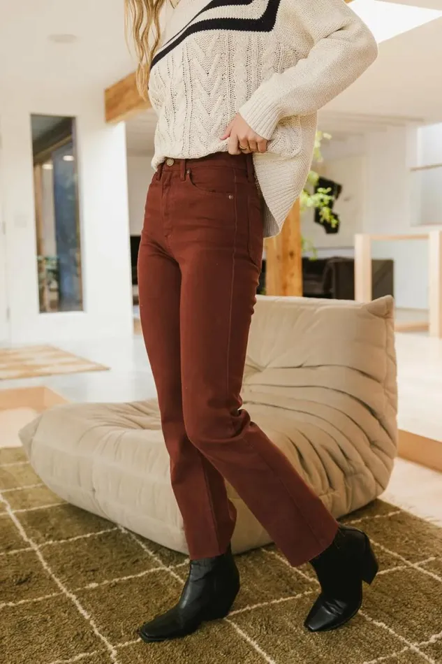 Amara Straight Leg Jeans In Burgundy Burgundy Women Bohme Denim