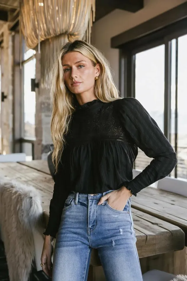 Anahi Lace Top In Black Black Women Bohme Tops