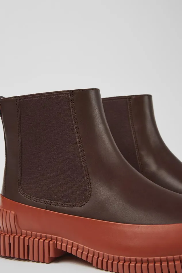 Ankle Boots Men Camper Pix Red And Brown Leather Chelsea Boots