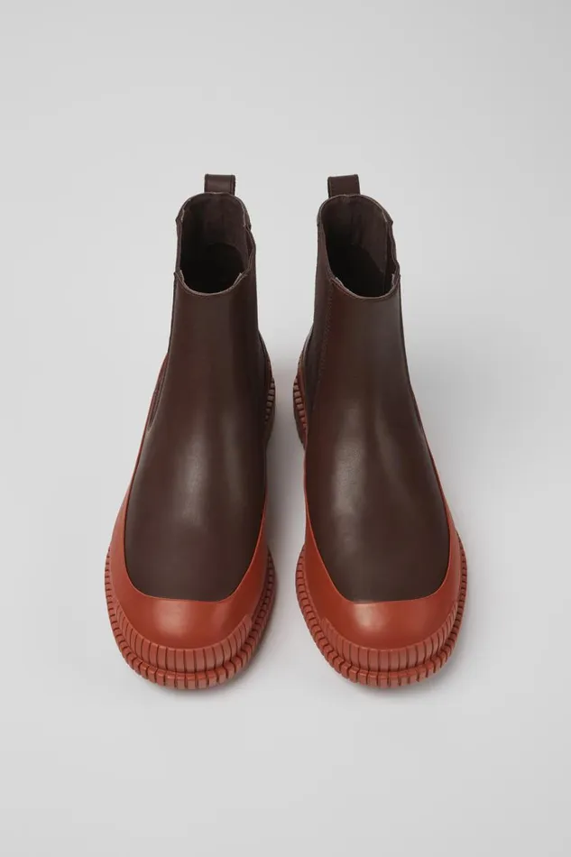 Ankle Boots Men Camper Pix Red And Brown Leather Chelsea Boots