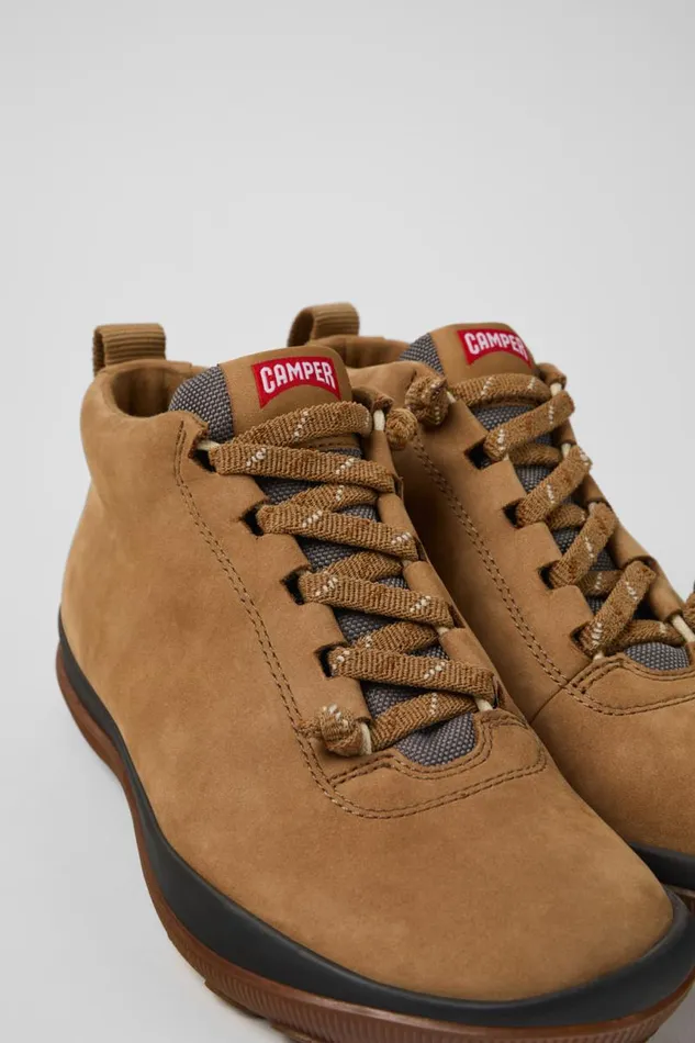 Ankle Boots Women Camper Peu Pista GORETEX Brown Nubuck And Textile Ankle Boots