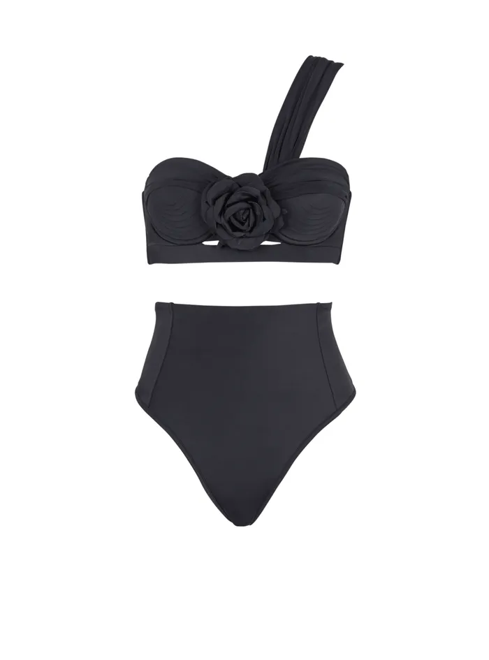 Asymmetric Twopiece Swimming Costume Black Women Balmain Swimwear