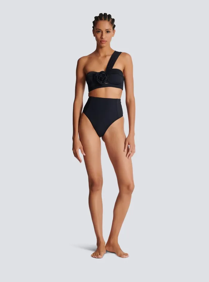 Asymmetric Twopiece Swimming Costume Black Women Balmain Swimwear
