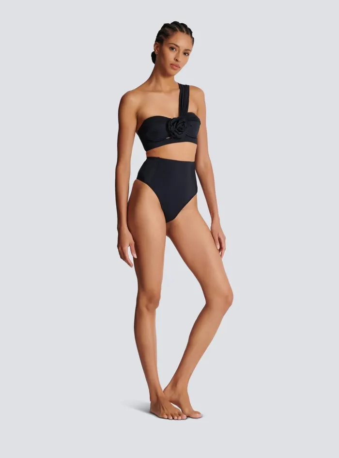 Asymmetric Twopiece Swimming Costume Black Women Balmain Swimwear