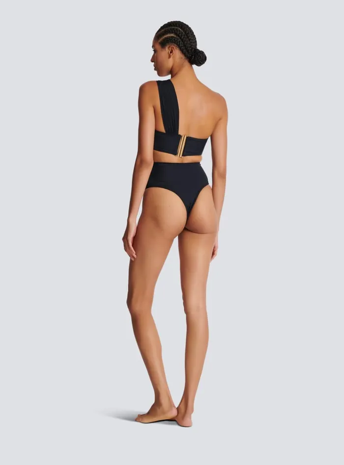Asymmetric Twopiece Swimming Costume Black Women Balmain Swimwear