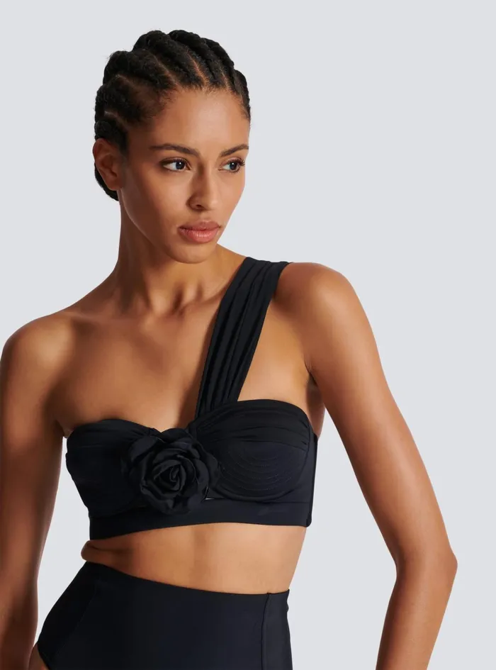 Asymmetric Twopiece Swimming Costume Black Women Balmain Swimwear