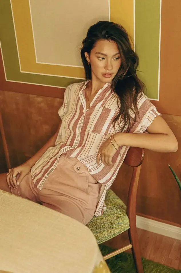 Audrey Button Up 8211 FINAL SALE Pink Women Bohme Tops