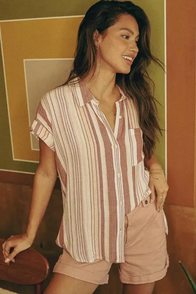 Audrey Button Up 8211 FINAL SALE Pink Women Bohme Tops