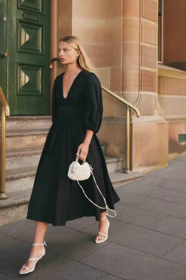 Audrey Waisted Midi Dress Black Women Aje Black Dresses