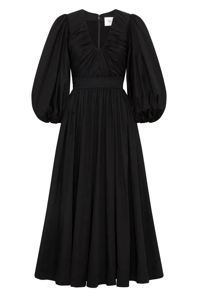 Audrey Waisted Midi Dress Black Women Aje Black Dresses