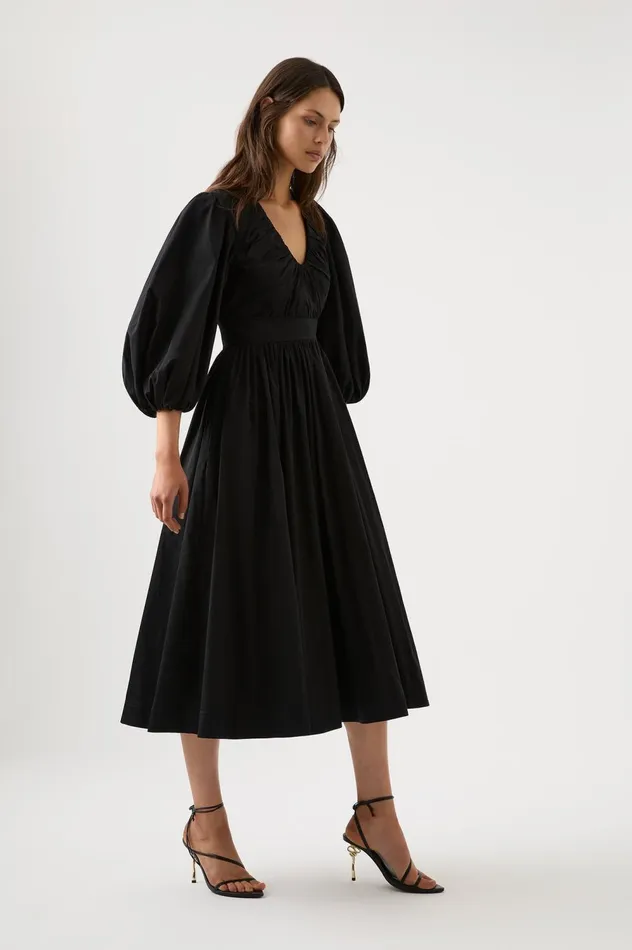 Audrey Waisted Midi Dress Black Women Aje Black Dresses
