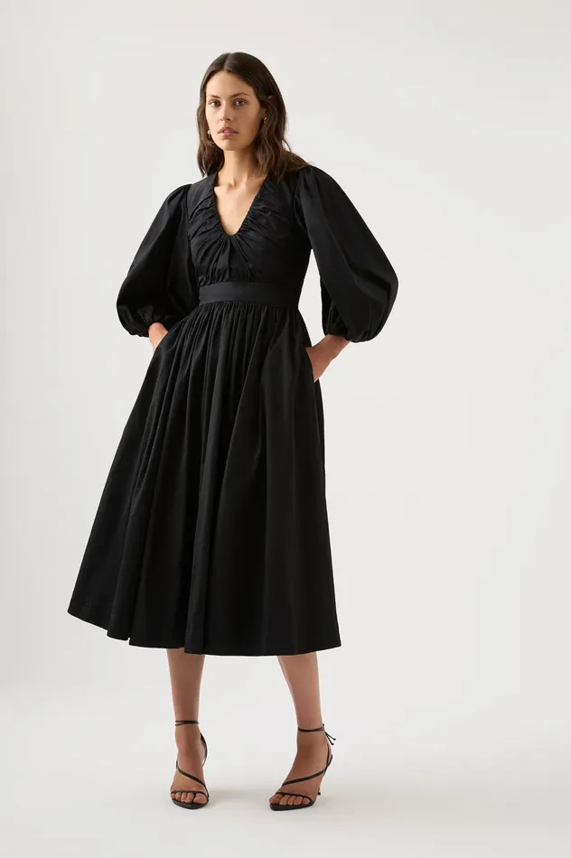 Audrey Waisted Midi Dress Black Women Aje Black Dresses
