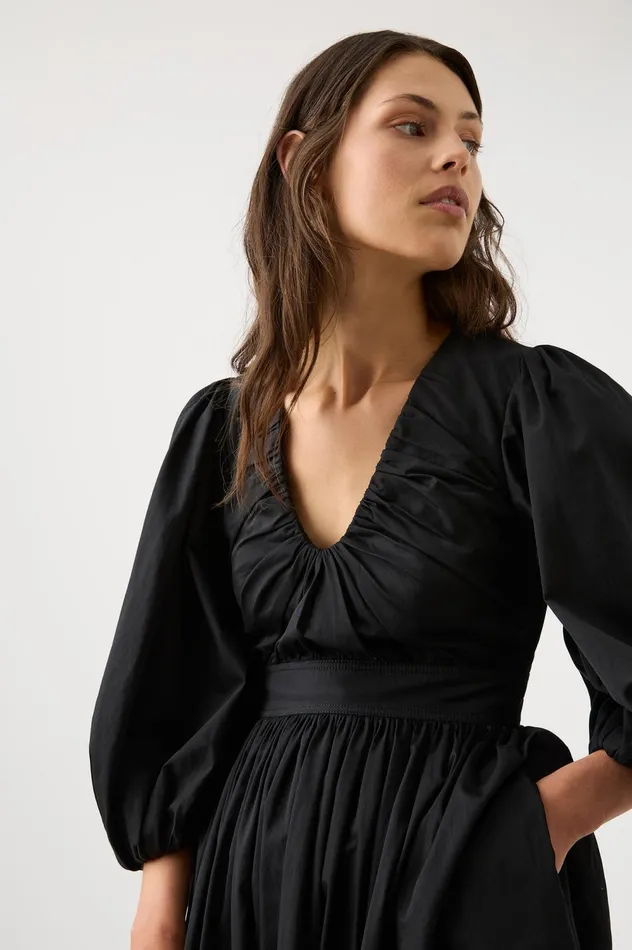 Audrey Waisted Midi Dress Black Women Aje Black Dresses