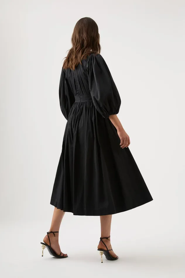 Audrey Waisted Midi Dress Black Women Aje Black Dresses